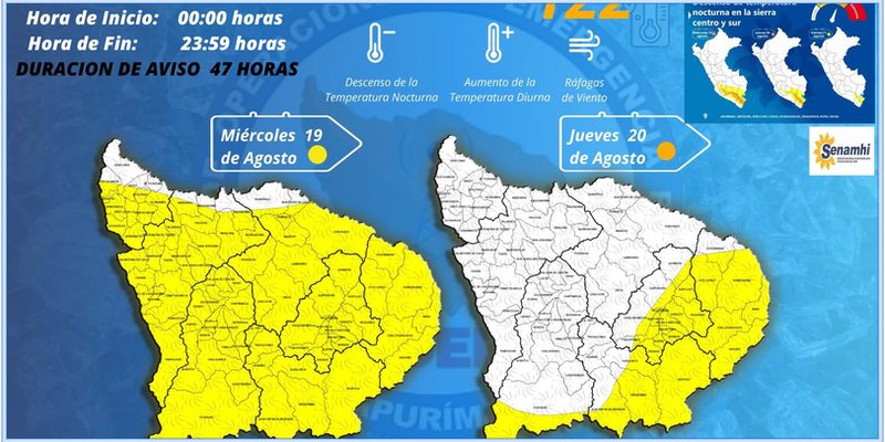 COER Apurímac alerta por descenso de temperaturas nocturnas